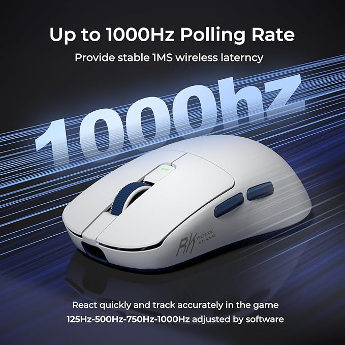 RK ROYAL KLUDGE RK M30 Wireless Gaming Mouse, 24000 DPI, 43g Ultra-Lightweight, PAW3311 Sensor, 2.4G/Bluetooth/USB-C Rechargeable Wireless Mouse with 5 Programmable Buttons for PC/Mac, White