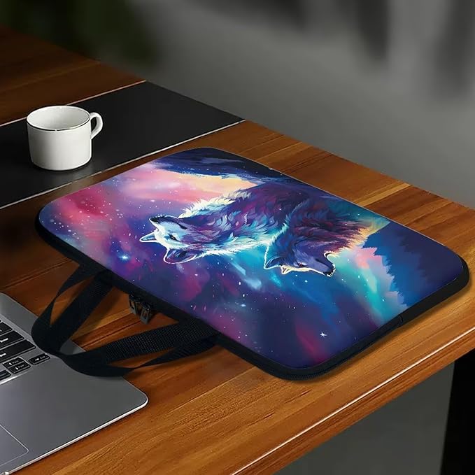 Galaxy Wolves Laptop Sleeve for Women, 17 Inch Laptop Sleeve with Handle Protective Travel Carrying Case for 10-17 Inch Computer, Notebook, Chromebook, Tablet Bag