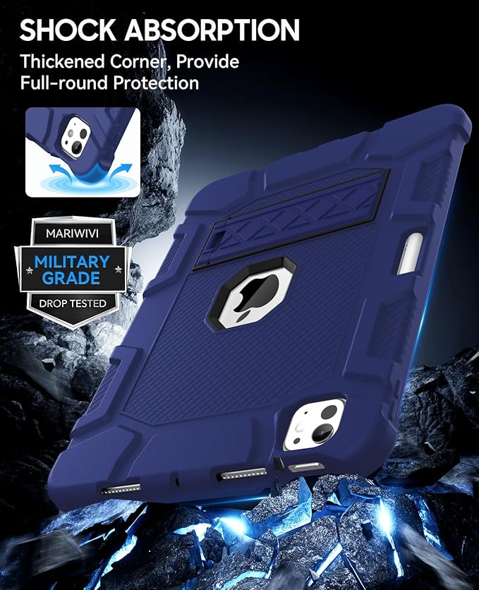 Case for iPad Pro 11 Inch Case (M5 2025/ M4 2024) with Pencil Holder, Built-in Stand, Military Grade Shockproof Protective Cover for iPad Pro 11" (Navy Blue)