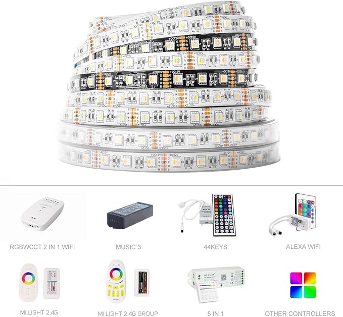 BTF-LIGHTING RGBW LED Strip Lights,UL Listed,5050 4 Colors in 1 RGB + 6000K-7000K Cool White,12V DC,16.4ft/5m 60LEDs/m 12mm White PCB, IP67 Waterproof for Home Decoration(No Adapter or Controller)