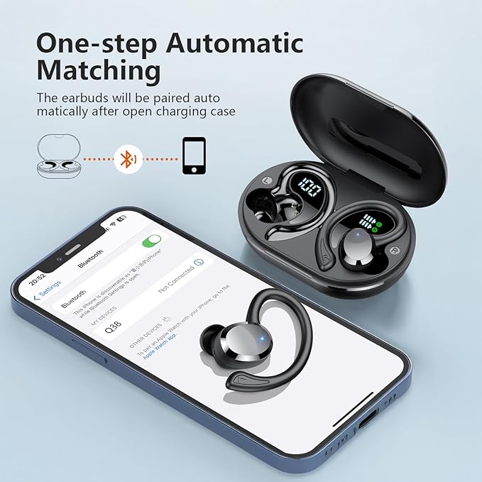 sprtoybat Over Ear Earbuds with Hook, 2026 New Bluetooth 5.4 Sports Wireless Earbuds, 68Hrs Playtime LED Display, IPX7 Waterproof Ear Buds, ENC Noise Cancelling Mic for Running/Workout