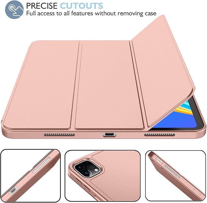 iMieet New iPad Pro 12.9 Case 2022(6th Gen)/2021(5th Gen) with Pencil Holder [Support iPad 2nd Pencil Charging/Pair],Trifold Stand Smart Case with Soft TPU Back,Auto Wake/Sleep(Rose Gold)
