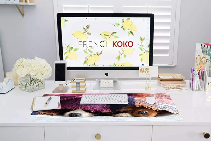 French KOKO Large Mouse Pad, Desk Mat, Keyboard Pad, Desktop Home Office School Essentials College Cute Decor Big Extended Laptop Computer Accessories Mousepad Women Girls XL Dog Doggie Pet Puppy