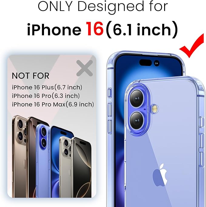 toushion 3 in 1 for iPhone 16 Case Clear,[Yellowing-Resistant Acrylic Back] Screen Protector *1 & Camera Lens Protector*1, Shockproof for iPhone 16 Phone Case 6.1 inch Clear