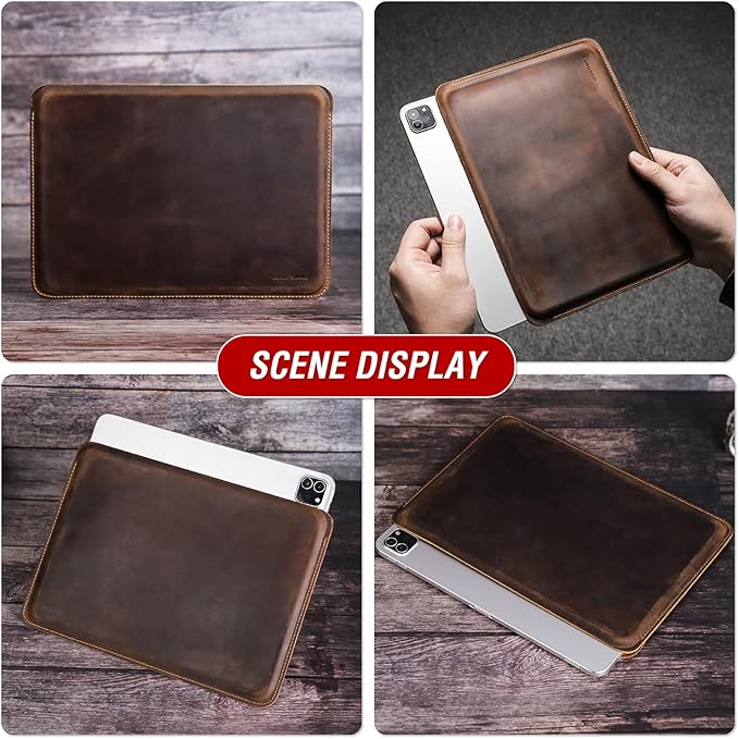 Top Grain Leather Text Custom Sleeve Slim Protector Case for Laptop/Tablet, Solid Vintage Design, Fully Handmade & Text Customizable, Compatible with MacBook Pro/Air & iPad Pro/Air