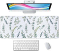 Gaming Large Mouse Pad with Stitched Edges, Watercolor Eucalyptus Branches Pattern Desk Mat, Extended Keyboard Pad, Non-Slip Rubber Base Desk Pad for Keyboard and Mouse, 31.5X11.8 inch