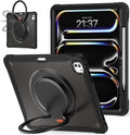 Batianda for iPad Pro 11 inch Case 2025 M5 2024 M4 Chip Lightweight Dual-Layer Protective Tablet Cover, Durable Shock-Absorbing Corners with 360° Rotating Kickstand Ring Built-in Pen Slot, All Black