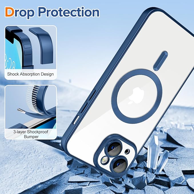 Hython Magnetic Clear for iPhone 13 Case with Camera Lens Protector [Compatible with MagSafe] Luxury Plating Edge Slim Soft TPU Cover Protective Phone Case for iPhone 13 6.1", Matte Deep Blue