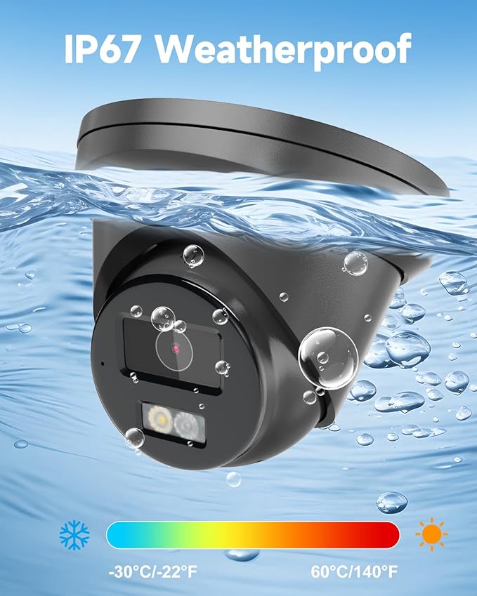 Anpviz 5MP PoE IP Camera Outdoor, Metal Turret Wired Security Camera with Audio, Human Vehicle Detection, Color Night Vision, 3072x1728@20fps, 114° FOV, WDR, IP67 Waterproof, Black, IPC-D3053BD-S-N