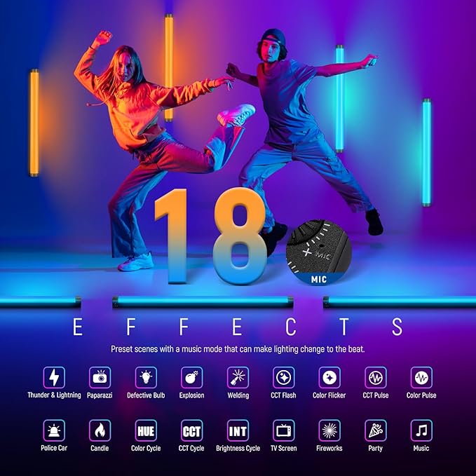 NEEWER TL60 RGB Tube Light, 20W Full Color LED Video Wand, APP/2.4G/DMX Control, 7 Pixel Effects 2500-10000K CRI97+, Radio Frequency, with Adapter, Mount, Cable, Bag
