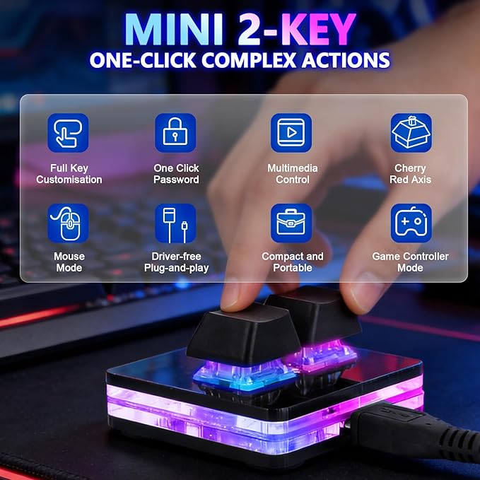 aikeec Black 2-Key OSU Hot Swap Game Keyboards USB Wired RGB Mechanical Keypad,Autonomous Programming Macro with Software Switches