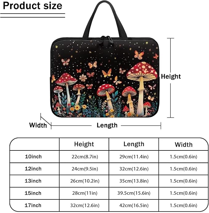 13 Inch Mushroom Forest Laptop Sleeve, Laptop Cover Computer Bag Tablet Carrying Case with Handle Tote Bags Notebook Case Handbag Messenger Briefcase for Travel/Business/School/Work
