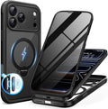 BERFY for iPhone 17 Pro Case, Compatible with MagSafe, Built in Privacy Screen Protector, Shockproof Full Body Phone Case for 17 Pro with Magnetic Stand, Clear Black