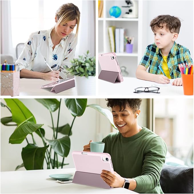 ProCase for iPad mini 7 A17 Pro 2024/iPad Mini 6 2021 8.3 Inch iPad mini 7th/6th Gen Case with Pencil Holder, Trifold Stand Smart Folio with Soft TPU Back Cover for iPad mini 8.3" 7th/6th -Lightpink