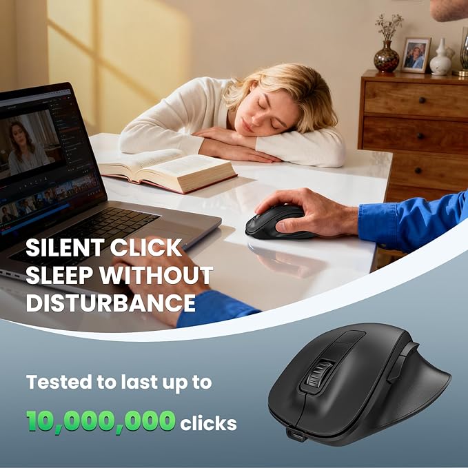 TECKNET Wireless Mouse, Bluetooth Mouse (BT5.0/3.0 & 2.4G) Rechargeable 4800 DPI Silent Mice, Computer Mice with USB A Receiver,Ergonomic Grips Optical Cordless Mice for Laptop/Mac/PC,Black