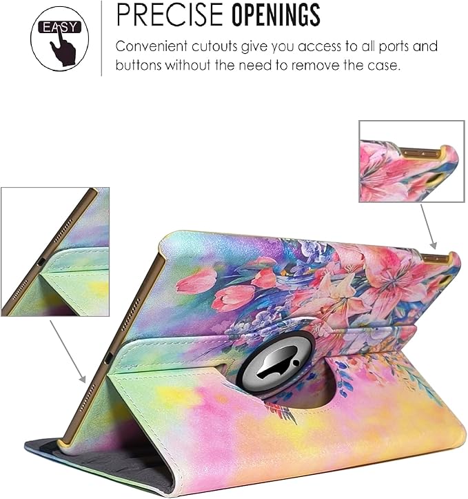 Case for iPad Air (3rd Gen) 10.5" 2019 / iPad Pro 10.5" 2017, 360 Degree Rotating Stand Smart Case with Auto Wake Up/Sleep Feature - Hummingbird Flower