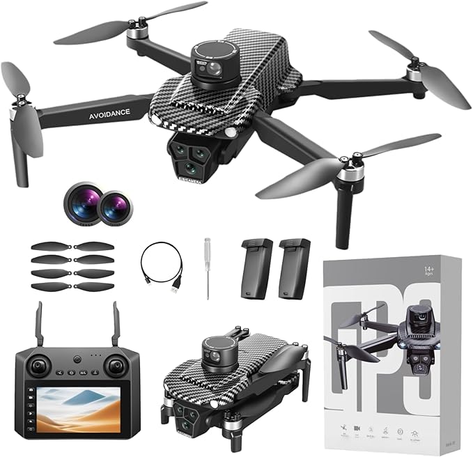 GPS Remote Control Drone, HD Quadcopter with 4K Camera, 7.4V 3000mAh Battery (2 Batteries), 4.5-Inch FPV Screen, 5G Real-Time Transmission, Laser Obstacle Avoidance, Brushless Motor, Optical Flow Positioning, LED Lights, Altitude Hold, Intelligent Hove...