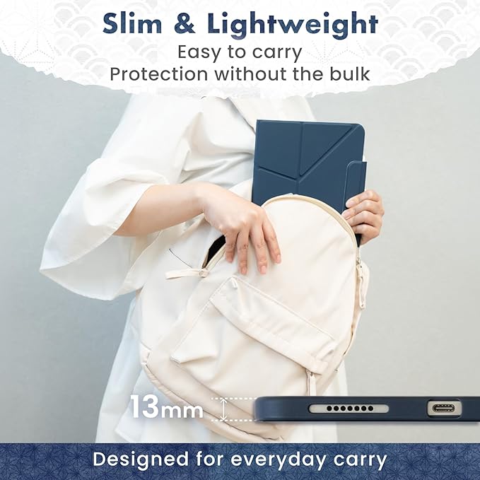 BELLEMOND iPad Pro 13" Case M5 2025 / M4 2024 | Origami Folio Stand | 6-Mode Foldable, Magnetic Detachable Cover | Mamoru Ori Case | Navy & Pale Blue