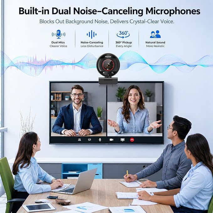 4K Webcam with Microphone for PC Laptop 1080P@60fps Web Cam with Privacy Cover for Streaming with PDAF 8X Digital Zoom for Desktop Camera for Mac Windows USB Web Cam for Teams/Twitch/Zoom/Meeting