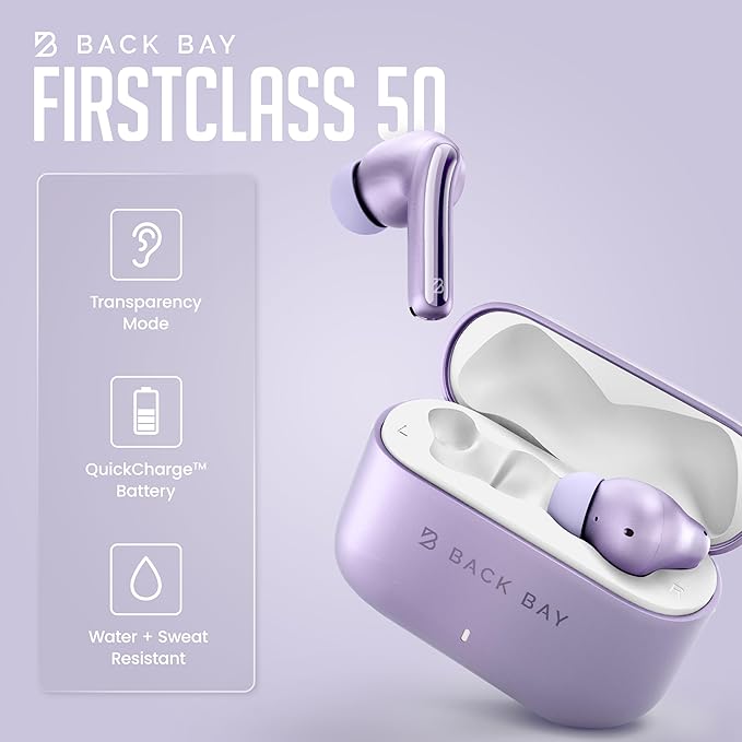 Back Bay Audio FirstClass - True Wireless Earbuds Noise Cancelling, Bluetooth 5.4 Ear Buds Wireless Bluetooth Earbuds Noise Cancelling Earpods, Active Earphones with ANC Sound Canceling Headphones