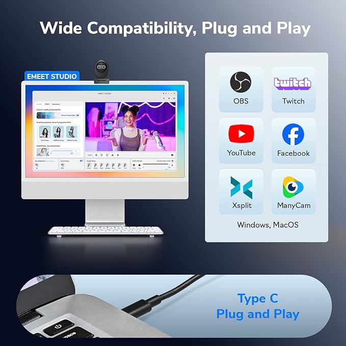 EMEET Piko 4K Webcam for Streaming, World’s 1st Dual-Camera AI-Powered 4K Camera w/AI Autofocus, 3 Mics Array&3 Sound Modes, USB Webcam with Clip, Great for Streaming, Desk Setup