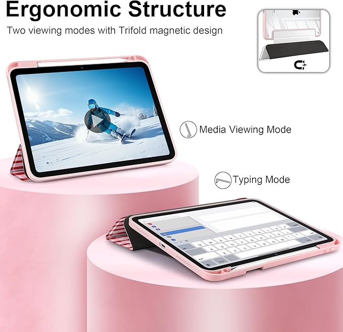 Case for iPad Air 13 inch 2026 M4 2025 M3 2024 M2 Release with Pencil Holder Slim Cute Striped Trifold Stand Cover with Clear Back Auto Sleep Aesthetic Preppy Design for Girls Women, Stripe