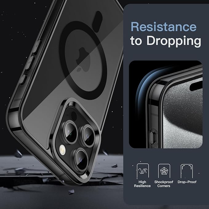 JETech Magnetic Case for iPhone 15 Pro Max 6.7-Inch Compatible with MagSafe Wireless Charging, Shockproof Phone Bumper Cover, Anti-Scratch Clear Back (Black)