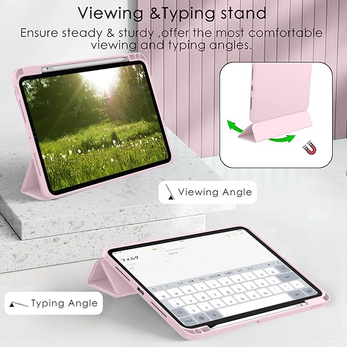 ZryXal iPad Pro 11 Inch Case (M5) 2025/ (M4) 2024 (Model: A2836/A2837/A3006), Trifold Stand Smart Cover with Pencil Holder and Soft TPU Back, Auto Wake/Sleep (Pink)