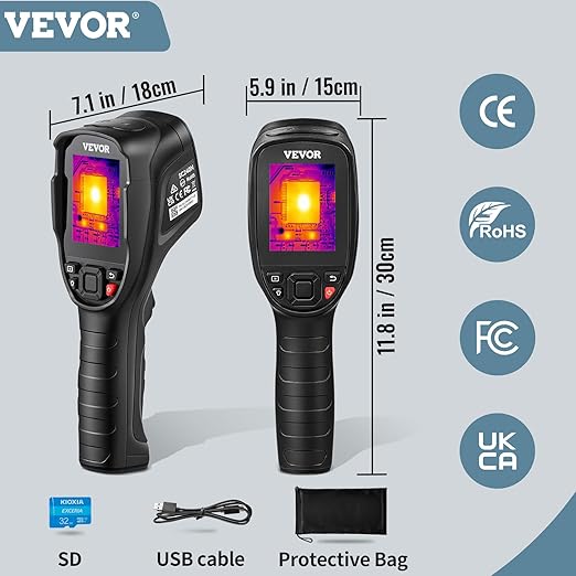 VEVOR Thermal Imaging Camera, 240x180 IR Resolution with 2MP Visual Camera, 20Hz Refresh Rate Infrared Camera with -4℉~1022℉ Temperature Range, 64G Built-in SD Card and Rechargeable Li-ion Battery