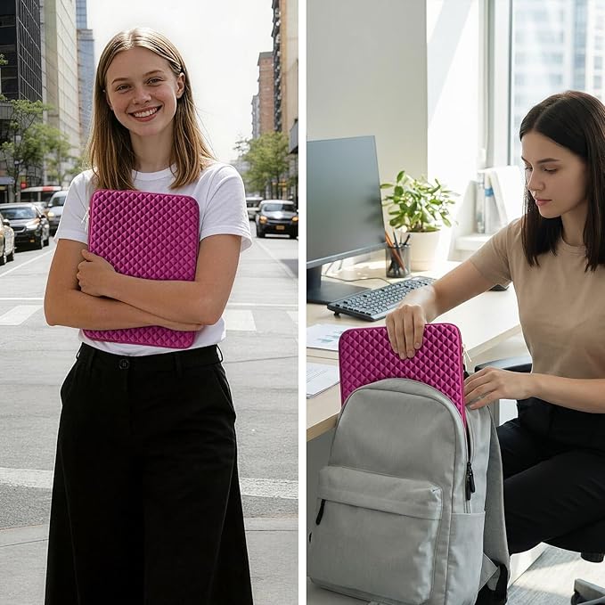 RAINYEAR 15 Inch Laptop Sleeve Diamond Foam Shock Resistant Padded Case Fluffy Lining Cover Carrying Bag Compatible with 15.4" MacBook Pro/Air, Surface Laptop 3/4 15", New XPS 15 Touch (Rose Red)
