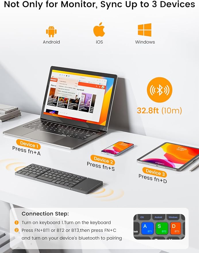 UPERFECT Portable Monitor Touchscreen 15.6'', Laptop Monitor with Bluetooth Keyboard, Built-in 8000mAh Battery | Adjustable Stand | Speakers, Ultra-Slim External Screen for Phone, Game Console