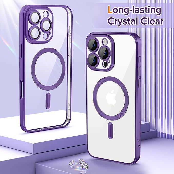 Hython Magnetic Clear for iPhone 16 Pro Case with Camera Lens Protector [Compatible with MagSafe] Luxury Plating Edge Slim Soft TPU Cover Protective Phone Case for iPhone 16 Pro 6.3", Matte Purple