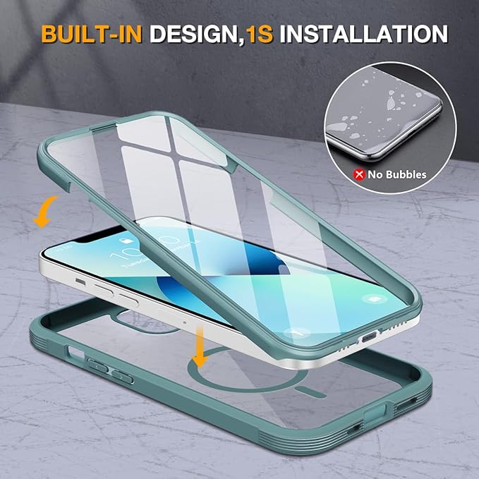Miracase for iPhone 13 mini Case 5.4",Full-Body Protection,Clear Bumper Case with Built-in 9H Tempered Glass Screen Protector,Military-Grade Drop Protection Outdoor Phone Case for iPhone 13 mini,Teal