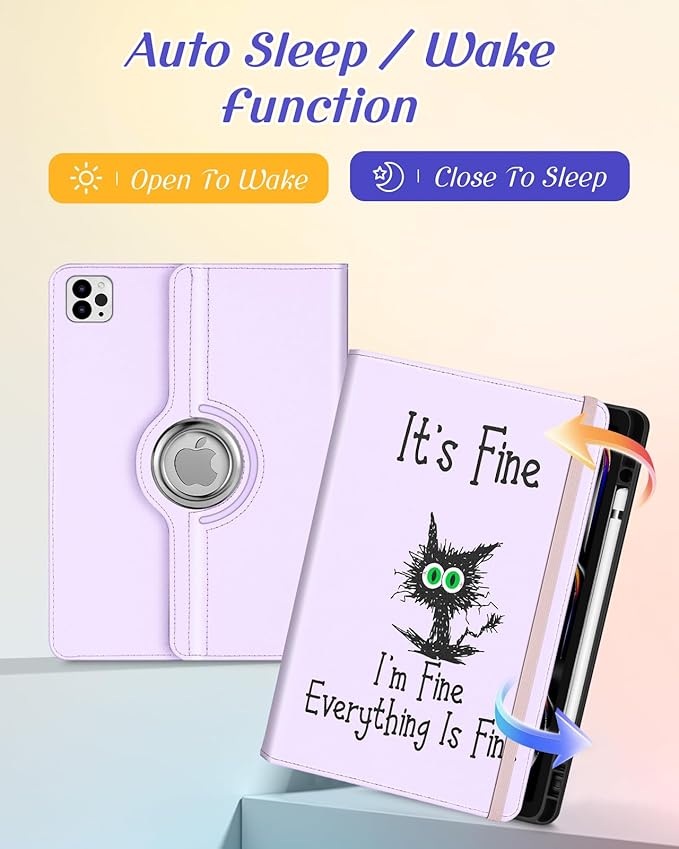 Kidcube for iPad Pro 13 Inch Case M4 2024 - Women Girls Cute Rotating Stand Folio Cover with Pencil Holder & Card Slot Girly Kawaii Cat Unique Design for iPad Pro 13 Inch Case 2024 (A2925 A2926 A3007)