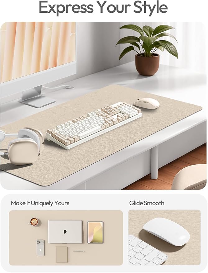YSAGi Leather Desk Pad Protector, Large Mouse Pad, Non-Slip PU Leather Desk Blotter, Waterproof Writing Pad for Office and Home (31.5" x 15.8", Eggshell)