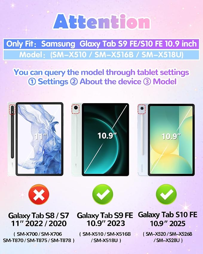 Uppuppy for Galaxy Tab S10 FE 5G Case/Tab S9 FE Case - Cute Cartoon Kawaii Unicorn Teen Girls Women Tablet Cover with Rotating Stand & Strap Soft Silicone Funda for Samsung Tab S9FE/S10FE 10.9 Inch