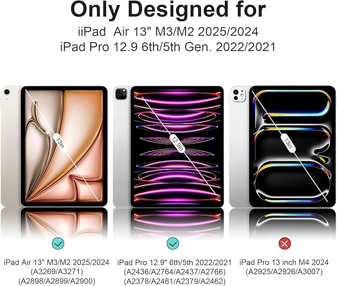 Case for iPad Air 13 Inch M4/M3/M2 2026/2025/2024, iPad Pro 12.9" 6th/5th Gen. 2022/2021 with Pencil Holder,Vertical Stand,Detachable Magnetic Trifold Stand Case,Auto Wake/Sleep,Ice Blue+Pink