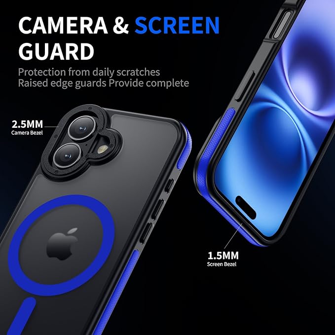 Strong Magnetic Case for iPhone 16 [5X Military-Grade Protection] Compatible with fit MagSafe Shockproof Slim Thin Cover 6.1 inch 16 Phone case, Blue Bumper