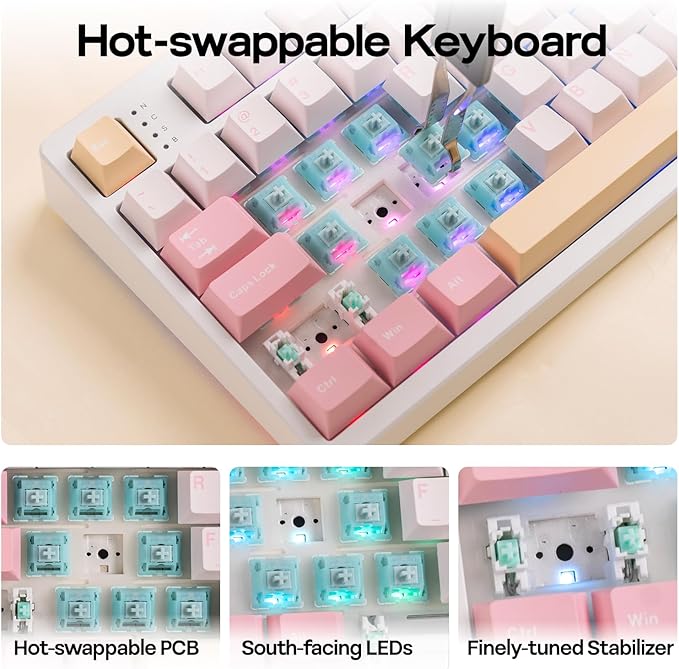 EPOMAKER TH108 Full Size Mechanical Keyboard, Wireless Gaming Keyboard with 8000mAh Battery, Creamy Gasket, 108 Keys, Hot Swap, Custom Driver, RGB Backlight (Pink, Sea Salt Silent)
