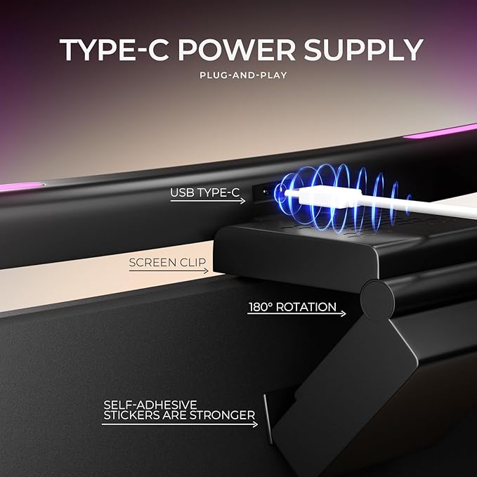 Monitor Light Bar Curved, RGB Backlight, Computer Screen Lamp for Eye Care, Dual Light Mode with Touch Control Timed, Gaming Accessory, Radius of Curvature 1500 mm
