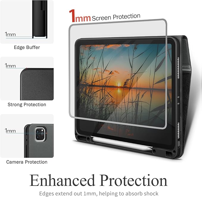 KingBlanc for iPad Pro 12.9 Case 6th/5th/4th/3rd Generation (2022/2021/2020) with Pencil Holder, PU Leather Smart Stand Cover, Auto Sleep/Wake, Apple Pencil2 Charging, Multi-Angle for Typing, Black
