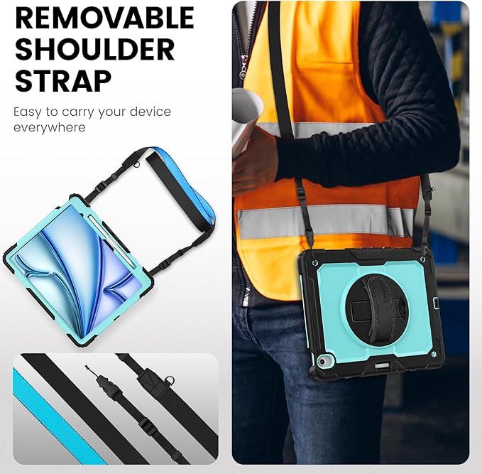 timecity for iPad Air 13 Inch Case M4 2026/ M3 2025/ M2 2024, 360° Rotating Stand, Pencil Holder & Wireless Charging, Shockproof with Screen Protector & Shoulder Strap - for Designers, Blue