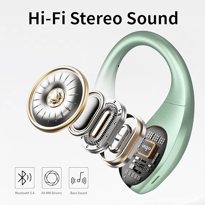 Wireless Earbuds Bluetooth Headphones,Lightweight Earbuds with Ear Hooks,Bluetooth5.4 Wireless Earphones,48H Playtime, IPX4 Waterproof Running Headphones for Gym Green