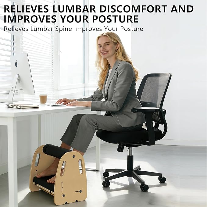 Double Layer Wooden Foot Stool for Under Desk, Foam Roller Top + Cushioned Bottom with Replaceable Massage Pad, Ergonomic Design, Suitable for Office, Home, Gaming, All Seasons Use (Green)