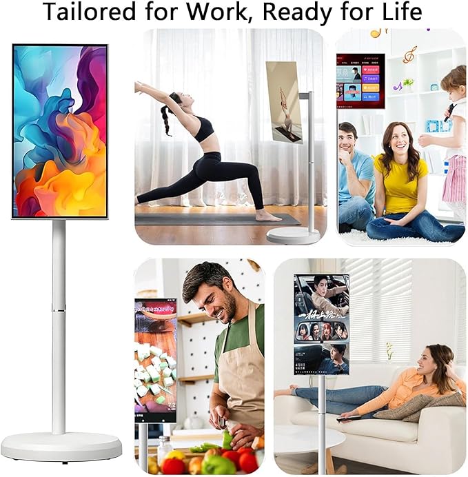 21.5"/24"/27"/32" Portable Rolling Tv, 1080p/4k Smart Portable Wireless Touch Screen Tv On Wheels, 4+64gb/8+128gb,with Large Display, Larger Battery Up to 5-8hr,60hz Refresh Rate 32in-8G128G