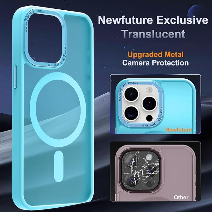 Newfuture Designed for iPhone 14 Pro Max Case with Magnetic [13 FT Military Drop Protection] [Compatible with Magsafe] Slim Translucent Matte Shockproof with Anti-Fingerprint Phone Case, Lake Blue