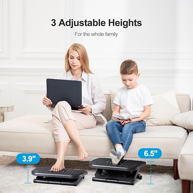 HUANUO Foot Rest for Under Desk at Work, Adjustable Footrest with Massage Texture and Roller, Ergonomic Foot Stool with 3 Height Position, 30 Degree Tilt Angle Adjustment for Home, Office
