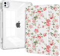 Case for iPad Air 13 Inch 2026/2025/2024 (M4/M3/M2), iPad Pro 12.9" 6th/5th/4th/3rd Generation Case with Pencil Holder, Trifold Sturdy Stand Protective Clear Back Cover, Pink Rose