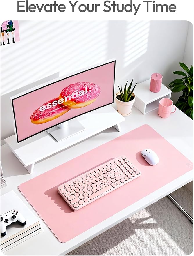 YSAGi Leather Desk Protector, Office Mat, Large Mouse Mat, Non-Slip PU Leather Blotter, Laptop Pad, Waterproof Writing Pad for Office and Home (Light Pink, 47.2" x 23.6")