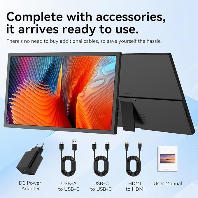 17.3" Large Portable Monitor,IPS Gaming Monitor Laptop Monitor with Built-in Kickstand HDMI USB C External Screen for PC Mac Phone Xbox PS5 - A1M（17.3"）